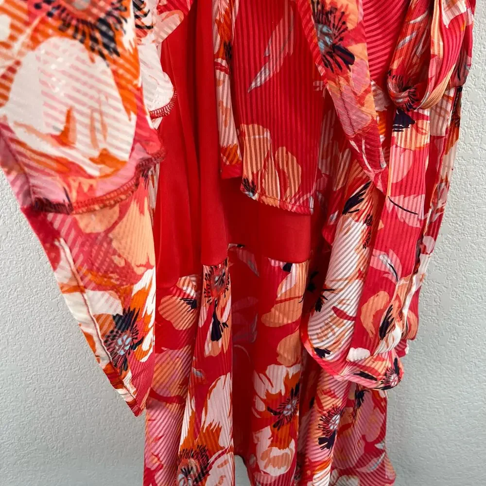 Tahari ASL Pink Floral Ruffle Hem Dress V-Neck Tie Waist Bridal Shower 2 NWT - Picture 10 of 16